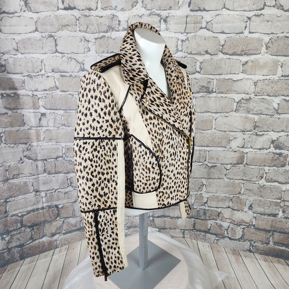 Diane Von Furstenberg DVF Theodora Leo Jacquard Leather Moto Jacket Cream Size 4 - Picture 5 of 16